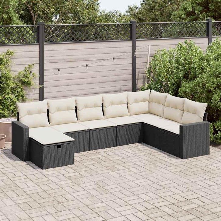 vidaXL 8-delige Loungeset met kussens poly rattan zwart, Tuin en Terras, Tuinsets en Loungesets, Loungeset, Nieuw, 8 zitplaatsen