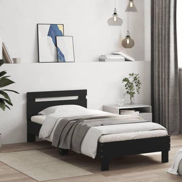 vidaXL Bedframe met hoofdeinde bewerkt hout zwart 90x200 cm, 90 cm, Eenpersoons, Verzenden, Zwart