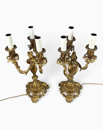 Kandelaber - Verguld brons - Geboord voor elektriciteit, Antiek en Kunst