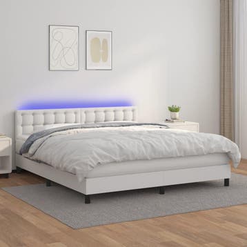 vidaXL Boxspring met matras en LED kunstleer wit 160x200 cm, Huis en Inrichting, Slaapkamer | Bedden, Overige materialen, Verzenden