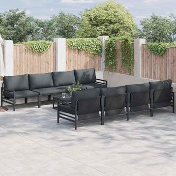 vidaXL Tuinbankenset 9 st Zwart Staal, Verzenden, Nieuw, Rvs, Meer dan 8 zitplaatsen