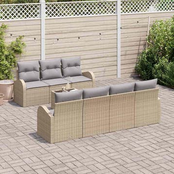 vidaXL Tuin Sofa Set 8 st 7-Aantal zitplaatsen Beige en, Verzenden, Nieuw, Rotan, 8 zitplaatsen