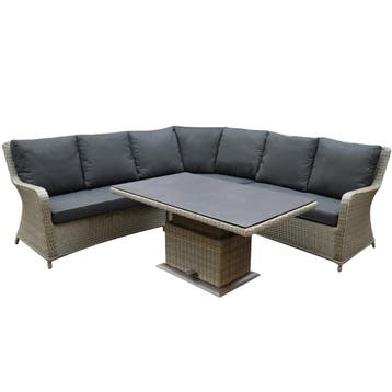 Bilbao dining hoek loungeset 6 delig grijs verstelbare tafel, Ophalen of Verzenden, Nieuw, Wicker