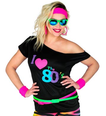 T-Shirt Dames I Love 80s Zwart Fashion, Ophalen of Verzenden, Nieuw