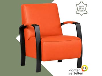 Leren fauteuil Glory - Toledo Orange (oranje), Nieuw, Ophalen of Verzenden, 50 tot 75 cm, Industrieel, Modern