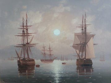 Karpenko Vitalii (XX) - Seascape with ships, Antiek en Kunst, Kunst | Schilderijen | Klassiek