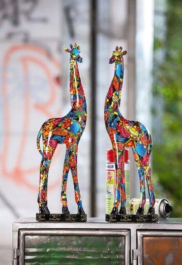 Oliver Klapp - Beeld, Set van 2 handbeschilderde giraffe, Antiek en Kunst