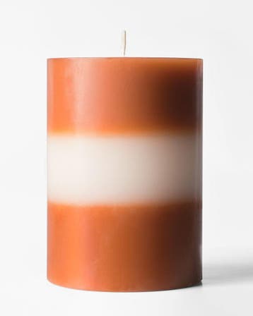 HEMA Stompkaarsen 7x10cm strepen donkeroranje-ivoor, Verzenden, Nieuw