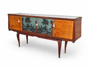 Credenza - Hout, Knoesthout, Glas, Messing - Mobiele bar