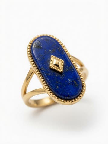 Open Lapis Lazuli Goudkleurig Lang Ovale Ring, Nieuw, Dame of Heer, Met edelsteen, Goud