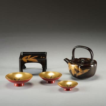 Gelakt 5-delig saké-set - Lak - Japan - Shwa periode