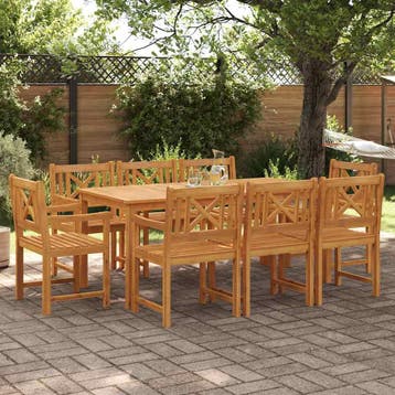 vidaXL Tuin eettafelset 9 st Bruin Massief Acaciahout, Verzenden, Nieuw, Meer dan 8 zitplaatsen