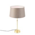 Tafellamp goud/messing met linnen kap taupe 35 cm - Parte, Huis en Inrichting, Lampen | Tafellampen, Verzenden, Nieuw, Country-rustic