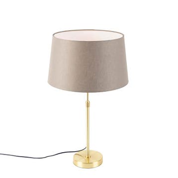 Tafellamp goud/messing met linnen kap taupe 35 cm - Parte, Verzenden, Nieuw