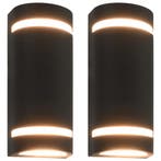 vidaXL Buitenwandlampen 2 st 35 W halfrond zwart, Verzenden, Nieuw, Aluminium, Wandlamp