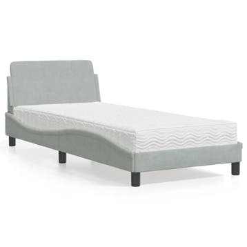 vidaXL Bed met matras Dover fluweel lichtgrijs 90x200 cm, 90 cm, Eenpersoons, Verzenden, Nieuw