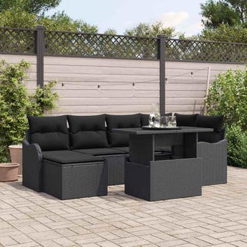 vidaXL Tuin Sofa Set 7 st Zwart Poly riet, Verzenden, Nieuw, Rotan, 7 zitplaatsen