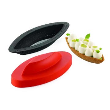 Silikomart Taartring Ovaal 3D 12x4cm 6st. + Cutter, Hobby en Vrije tijd, Taarten en Cupcakes maken, Verzenden, Nieuw