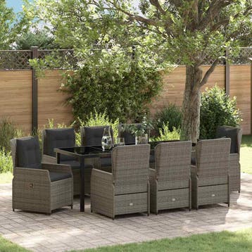 vidaXL Tuin eettafelset 9 st Grijs poly rattan, Tuin en Terras, Verzenden, Nieuw, Rotan, Meer dan 8 zitplaatsen