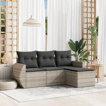 vidaXL 4-delige Loungeset met kussens poly rattan lichtgrijs, Verzenden, Nieuw, Loungeset