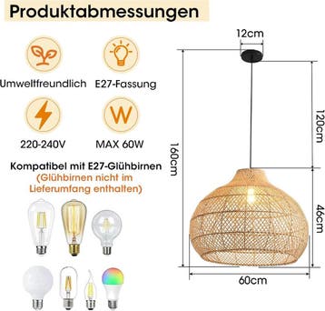 Hanglamp eetkamer - Rotan - Woonkamer - Slaapkamer - Bruin -, Verzenden, Zo goed als nieuw
