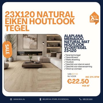 23x120  NATURAL EIKEN - VOORRAAD=ACTIE TEGEL= GERECTIFICEERD, Nieuw, Ophalen of Verzenden, 20 tot 40 cm, 10 m² of meer
