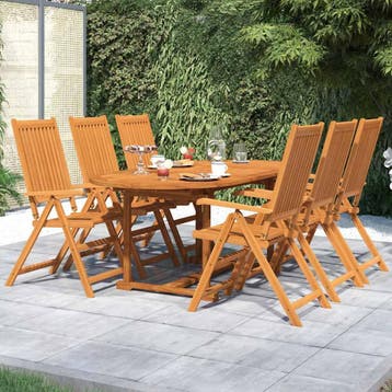 vidaXL 7-delige Tuinset massief acaciahout 120-170 cm, 6 zitplaatsen, Nieuw, Tuinset, Verzenden