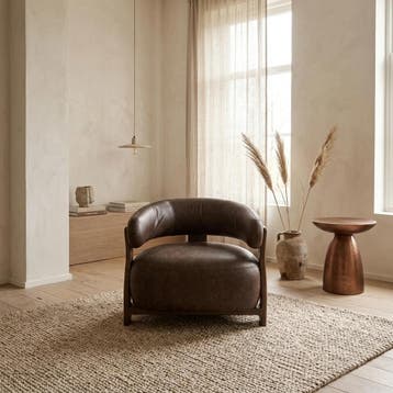 Fauteuil Japandi africa leder tabac | Zitform, Huis en Inrichting, Ophalen of Verzenden, Nieuw