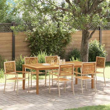 vidaXL Tuin eettafelset 7 st Beige Massief Acaciahout, Verzenden, Nieuw, 7 zitplaatsen