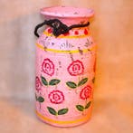 melkpot handbeschilderd origineel duurzaam cadeau roze, Huis en Inrichting, Woonaccessoires | Vazen, Ophalen of Verzenden, Nieuw