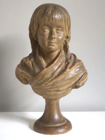 Antieke Terracotta Buste Louis XVII – naar J.A. Houdon..., Antiek en Kunst, Buste, Gepatineerd, Ophalen of Verzenden, 20 - 50 cm