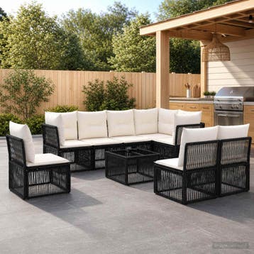 vidaXL Tuinbankenset 9 st Zwart poly rattan, Verzenden, Nieuw, Meer dan 8 zitplaatsen