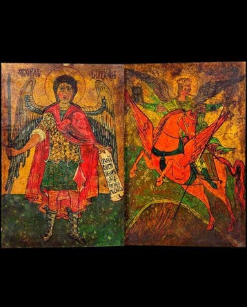 Icoon - Arcangeli Michele en Gabriele - Schilderij op glas
