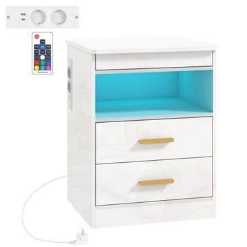 Nachtkastje, Bijzettafel Met Oplaadstation En RGB-LED-verlic, Verzenden, Nieuw