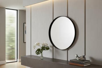 Wandspiegel PORTRAIT 60 cm rond aluminium zwart - 48240, Huis en Inrichting, Woonaccessoires | Spiegels, Ophalen of Verzenden