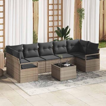 vidaXL Tuin Sofa Set 8 st 7-Aantal zitplaatsen Grijs poly, Verzenden, Nieuw, Rotan, 8 zitplaatsen