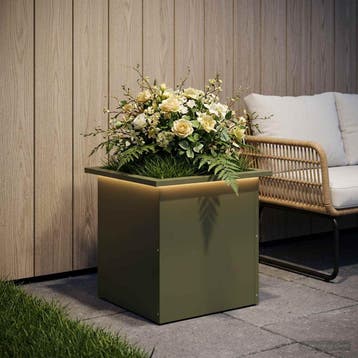 vidaXL Plantenbak met led Olijfgroen 40 x 40 x 40 cm Staal, Verzenden, Minder dan 60 cm, Nieuw, Metaal