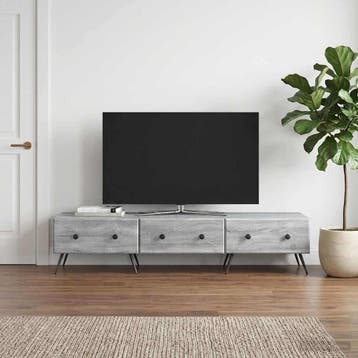 vidaXL TV-kast met lade Grijs sonoma 147 x 34,5 x 30 cm, Minder dan 50 cm, Verzenden, Nieuw, Minder dan 100 cm