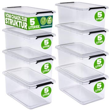 Opbergbox Transparant Set van 8 30x20x12cm 5L (Opbergmanden), Verzenden, Nieuw