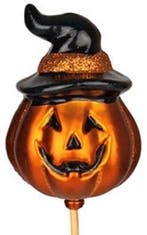 Bijsteker halloween pompoen met hoed 9x6 cm +50 stok pak 5, Ophalen of Verzenden, Nieuw
