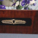 Grote Empire spiegel bloemmahonie met ebbenhout en brons beg, Antiek en Kunst, Ophalen of Verzenden