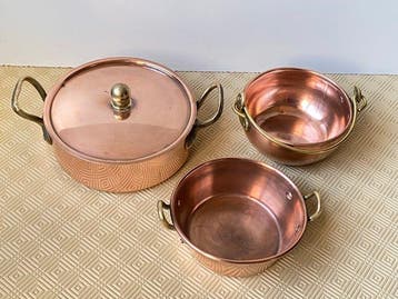Fabrication Française - Braadpan (3) - Koper, Messing, Antiek en Kunst