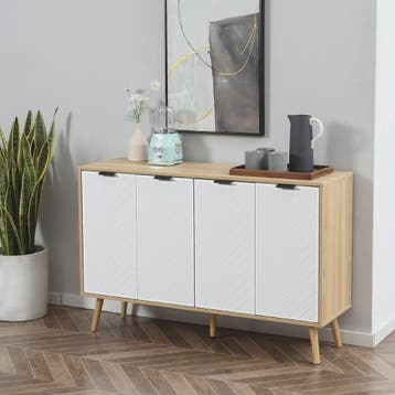 Modern Wit Dressoir met Natuurlijk Houtdetail - 120 cm Breed, Huis en Inrichting, Kasten | Dressoirs, Verzenden, Nieuw