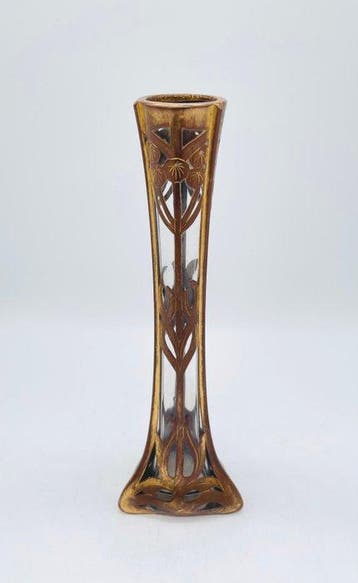 Vaas - Brons, Glas - vaas met bronzen overlay