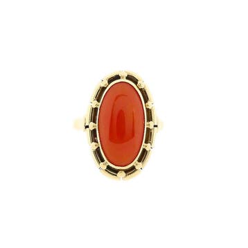 Vintage gouden ring met bloedkoraal, Sieraden, Tassen en Uiterlijk, Ringen, Gebruikt, Ophalen of Verzenden, Kleiner dan 17, Met edelsteen