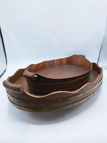 Dienblad - Kuipdienblad - Hout - Twee Gekuipte Dienbladen, Antiek en Kunst