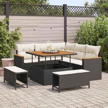 vidaXL Tuin Sofa Set 8 st 5-Aantal zitplaatsen Zwart Poly, Verzenden, Nieuw, Rotan, 8 zitplaatsen
