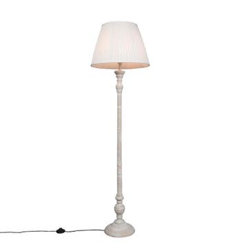 Landelijke vloerlamp grijs met witte plissé kap - Classico, Huis en Inrichting, Lampen | Vloerlampen, Verzenden, Nieuw, Hout, Retro