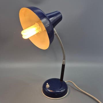 Lamp - Vintage bureaulamp in blauw – flexibele zwanenhals,