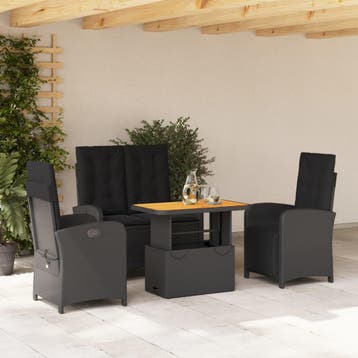 vidaXL 4-delige Tuinset met kussens poly rattan zwart, Tuin en Terras, Verzenden, Nieuw, Tuinset